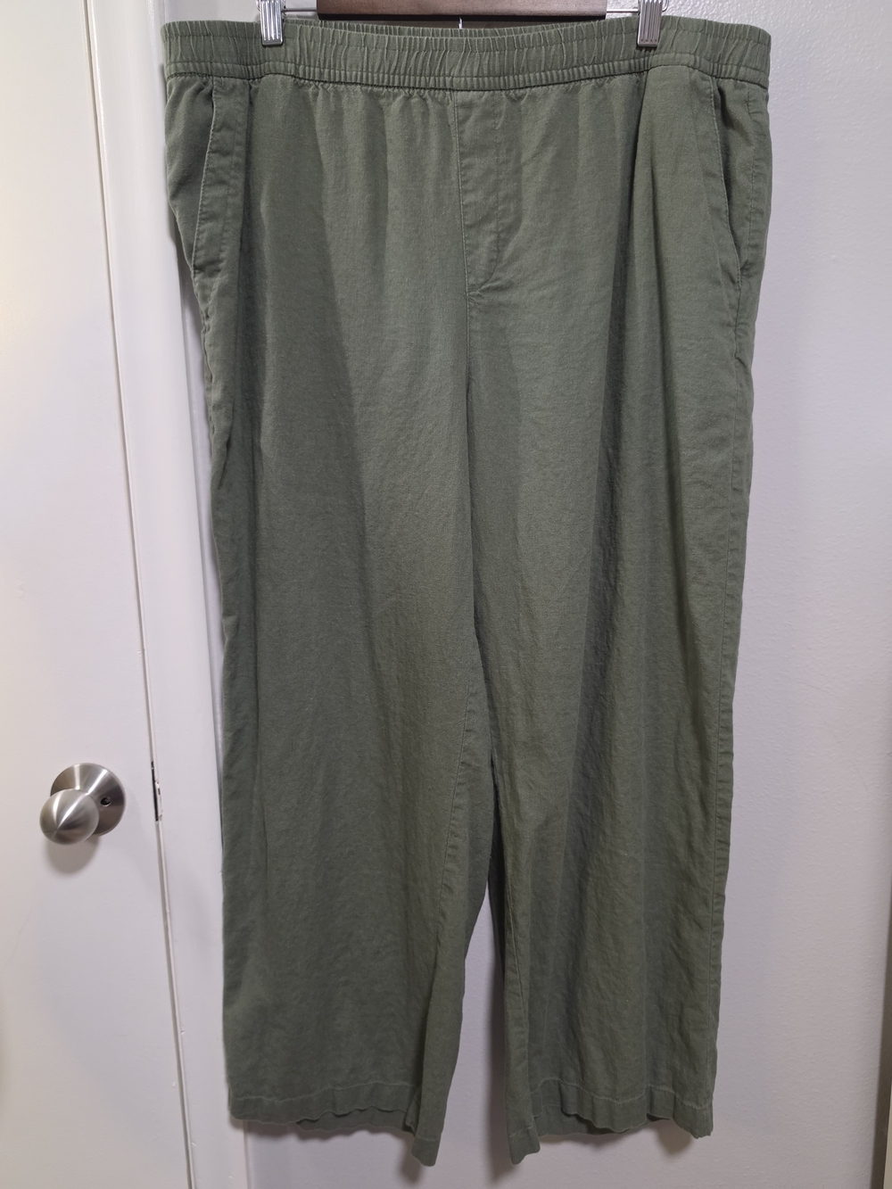 Old Navy XL Olive Green Linen Blend Pull On Pants Wide Leg Pockets